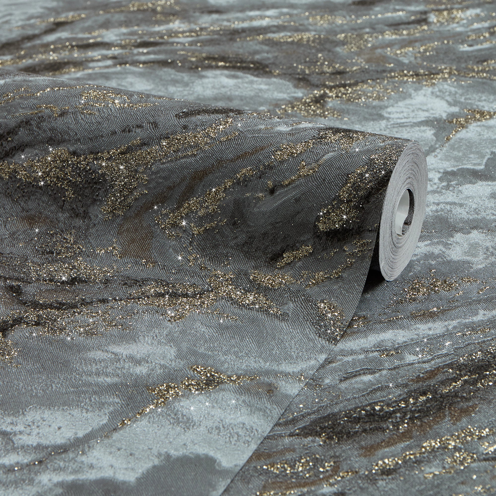 Decadence Wallpaper in Grey and Charcoal with Gold Glitter - Image 4