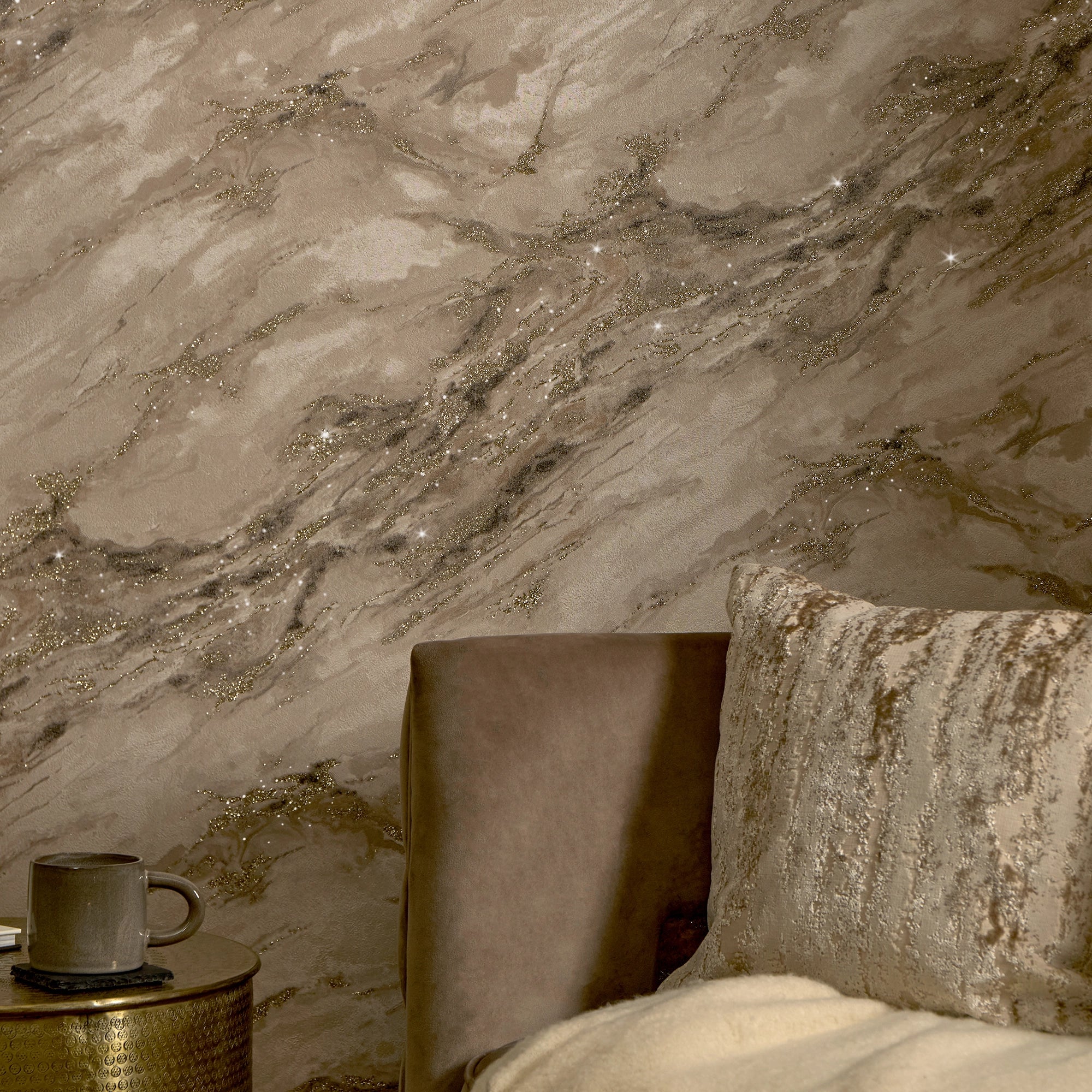 Decadence Wallpaper in Latte with Gold Glitter - Image 3