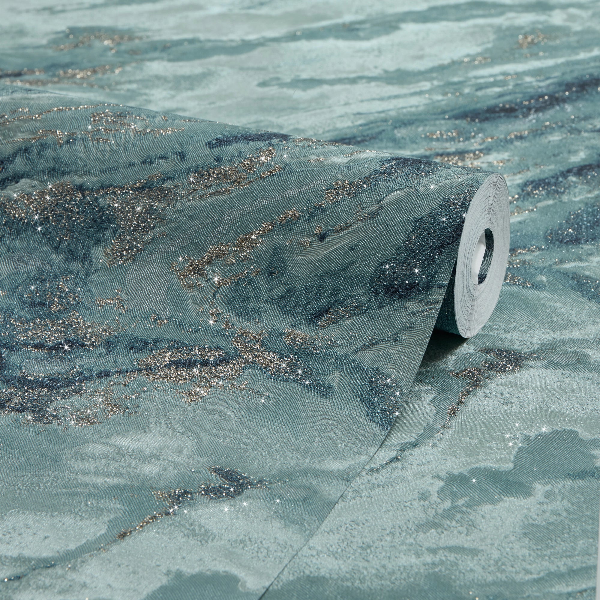 Decadence Wallpaper in Teal and Blue with Gold Glitter - Image 4