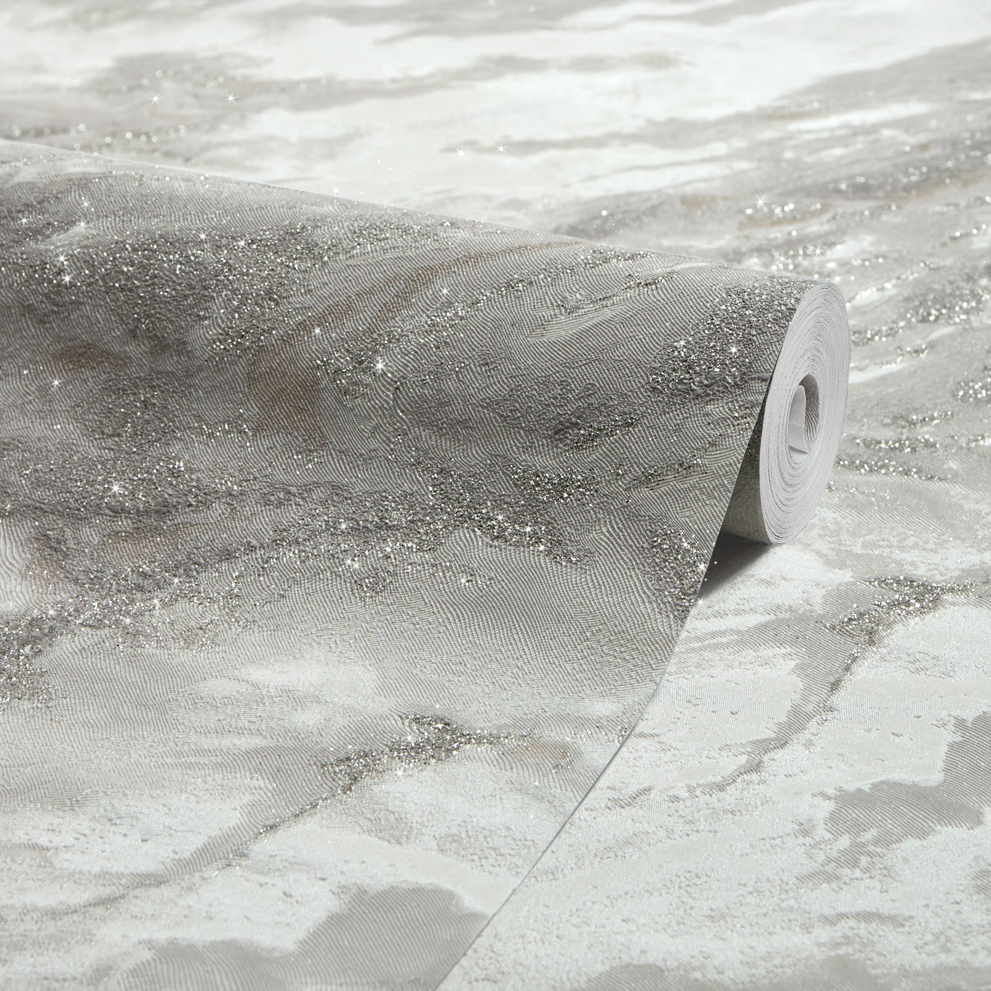 Decadence Wallpaper in White and Grey with Silver Glitter - Image 4