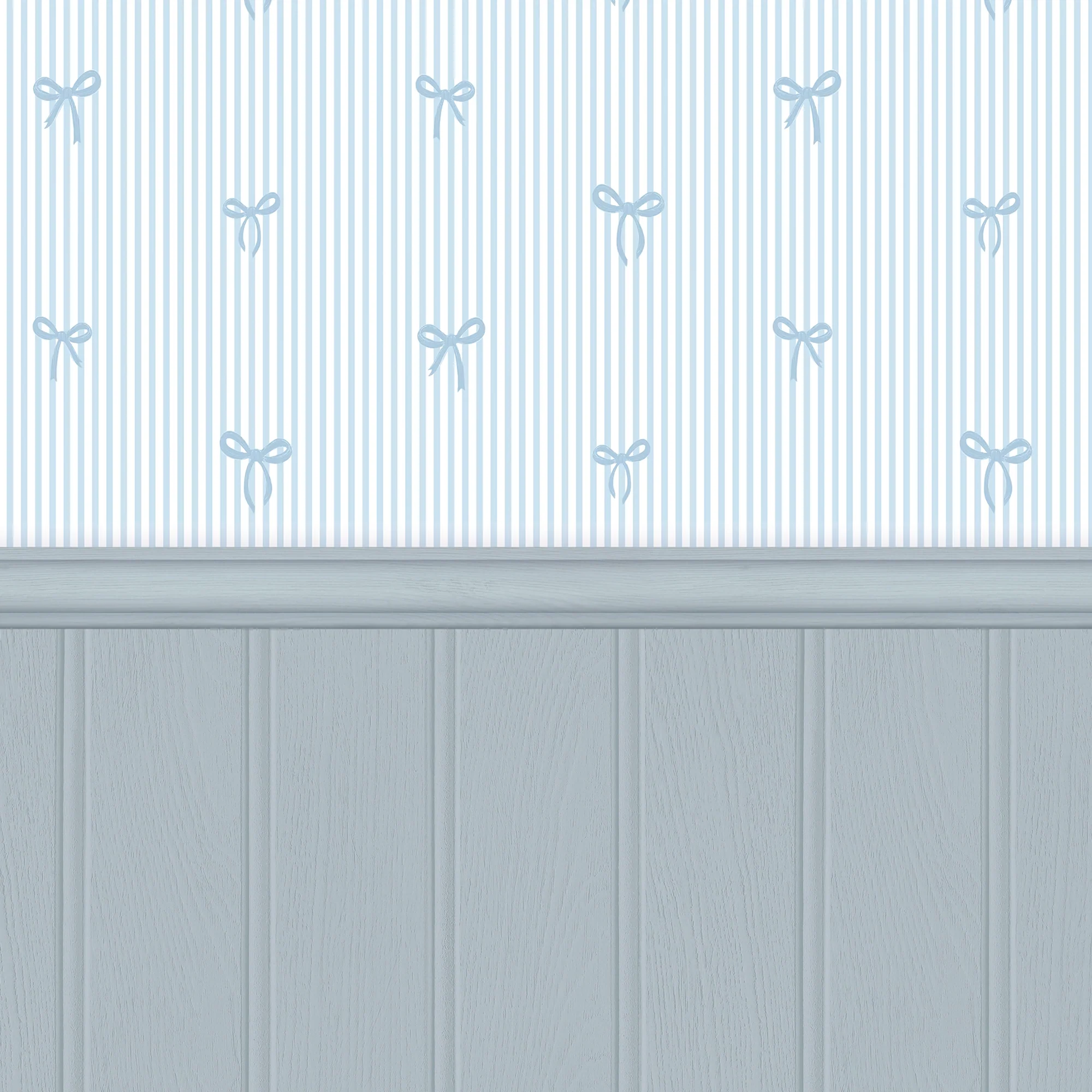 Delicate Bows on Pinstripe Panel Wallpaper in Blue with Blue Panel - Image 2