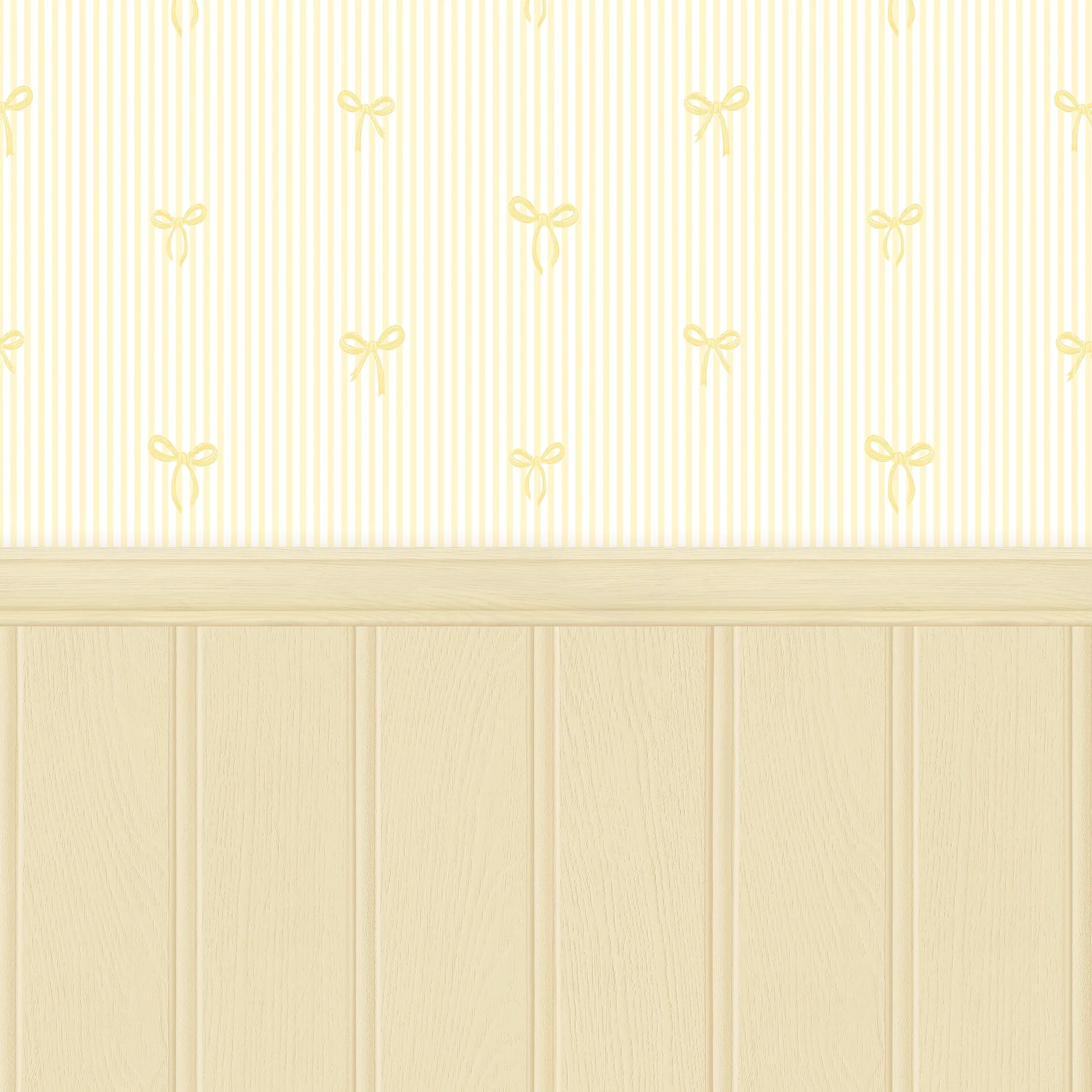Delicate Bows on Pinstripe Panel Wallpaper in Lemon with Lemon Yellow Panel - Image 2
