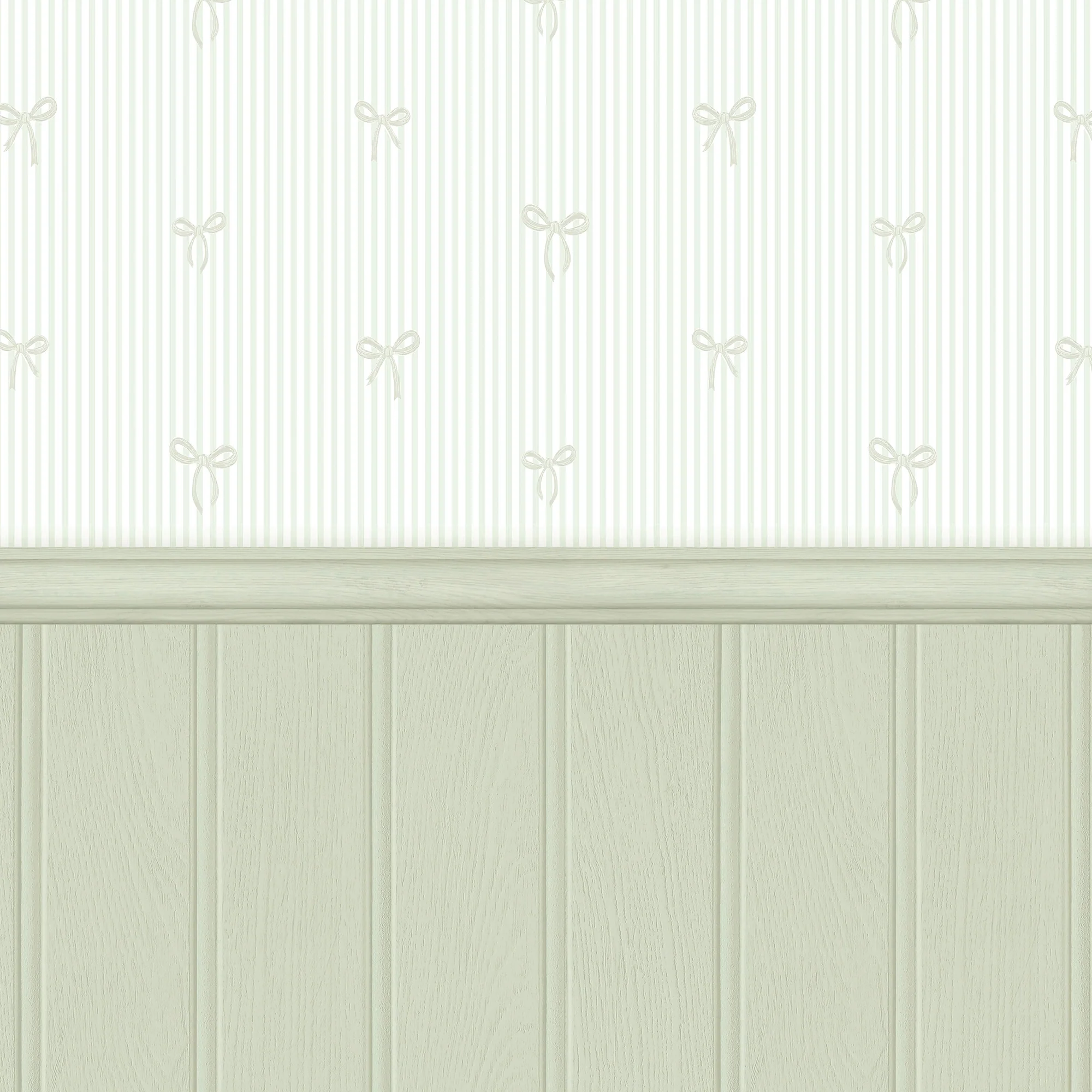 Delicate Bows on Pinstripe Panel Wallpaper in Mint Green with Green Panel - Image 2