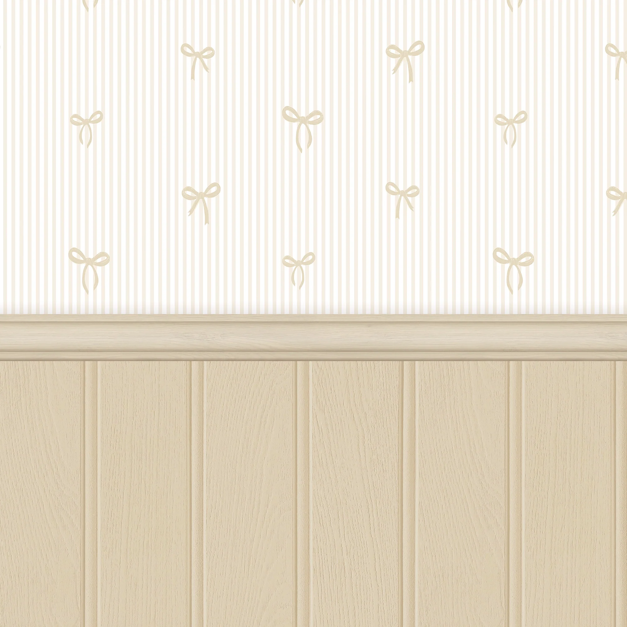 Delicate Bows on Pinstripe Panel Wallpaper in Natural with Cream Panel - Image 2