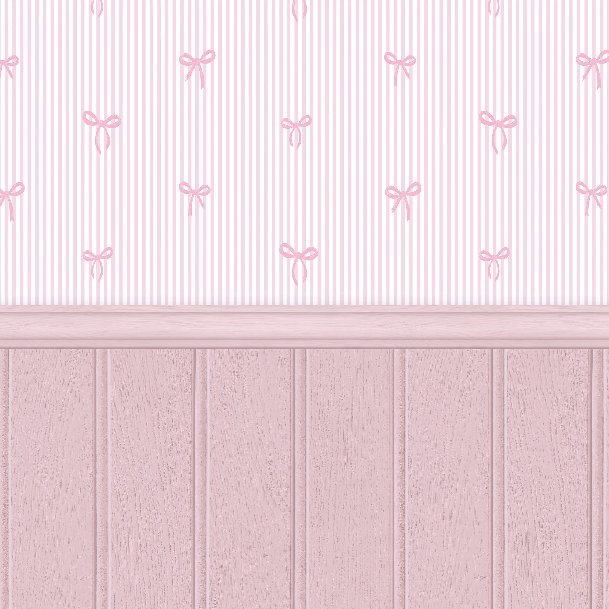 Delicate Bows on Pinstripe Panel Wallpaper in Pink with Pink Panel - Image 2