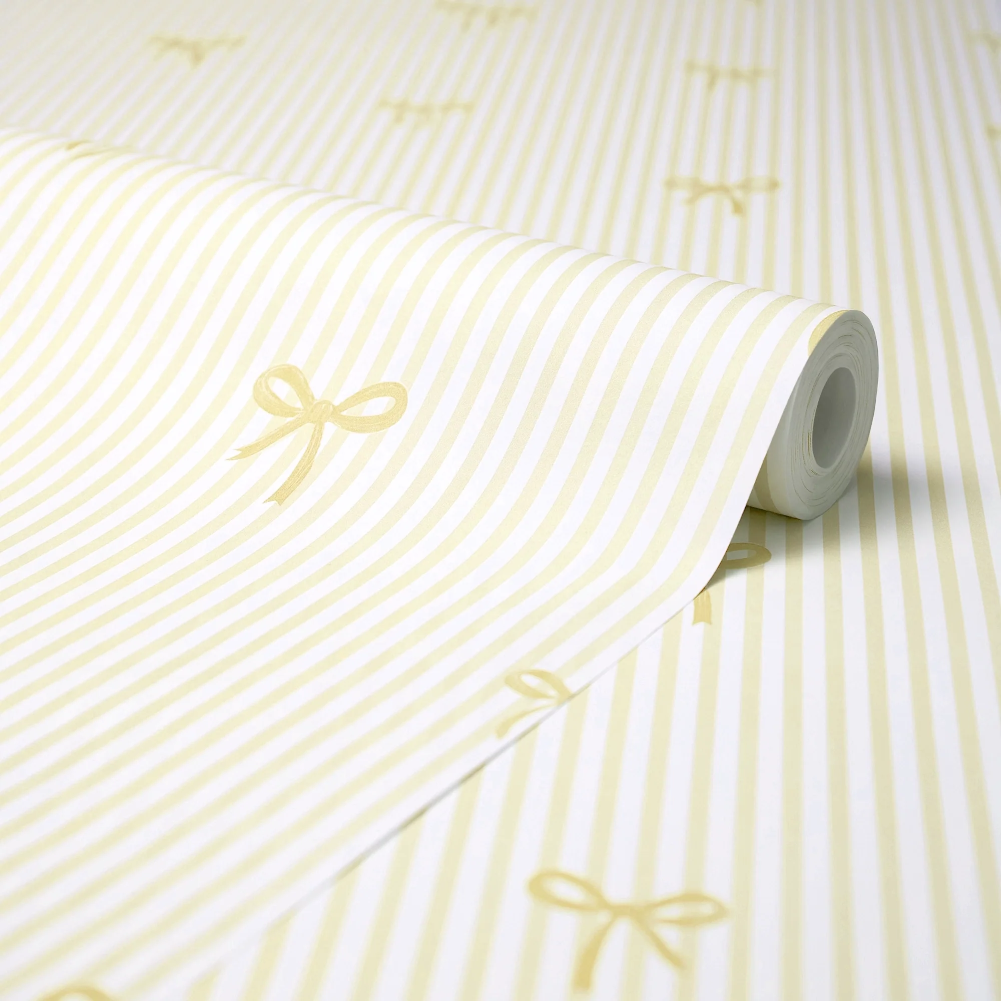 Delicate Bows on Pinstripe Wallpaper in Lemon - Image 4