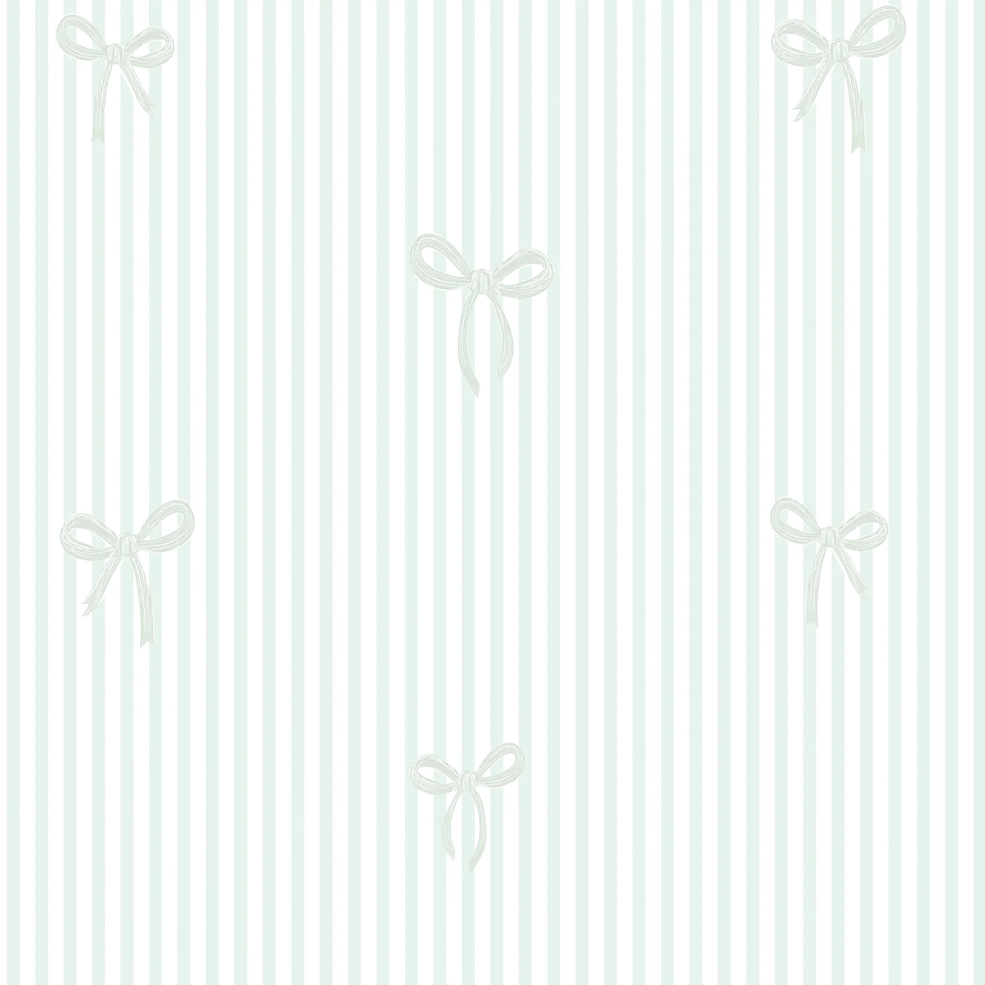 Delicate Bows on Pinstripe Wallpaper in Mint Green