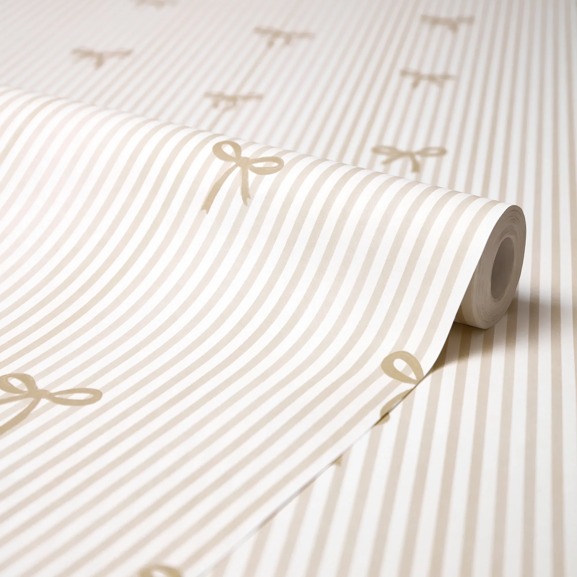 Delicate Bows on Pinstripe Wallpaper in Natural - Image 4