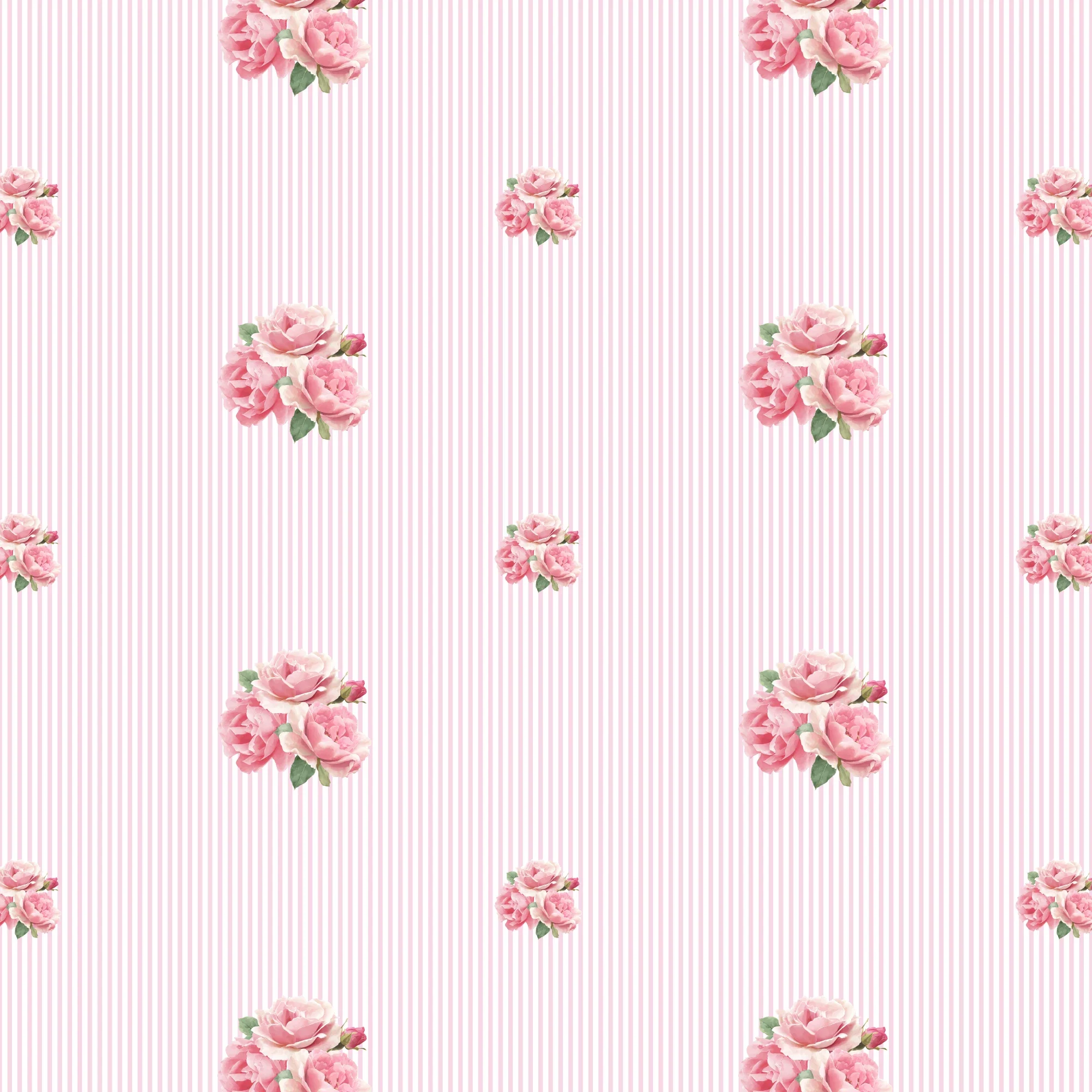 Delicate Posy on Pinstripe Wallpaper in Pink
