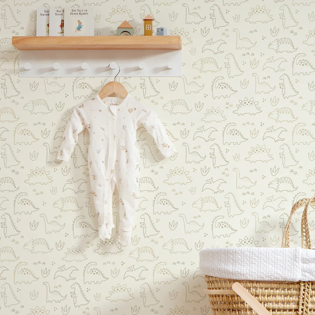 Dinky Dinos Wallpaper in Coffee and Cream - Image 3