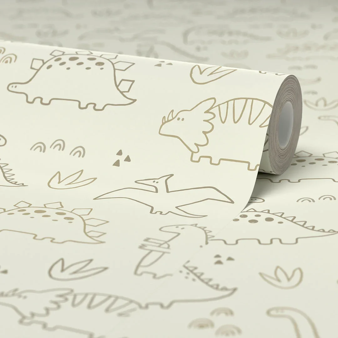 Dinky Dinos Wallpaper in Coffee and Cream - Image 4