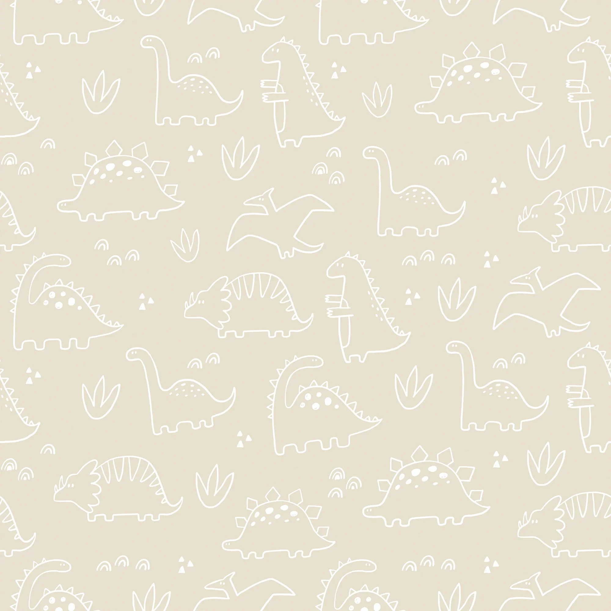 Dinky Dinos Wallpaper in Cream and White