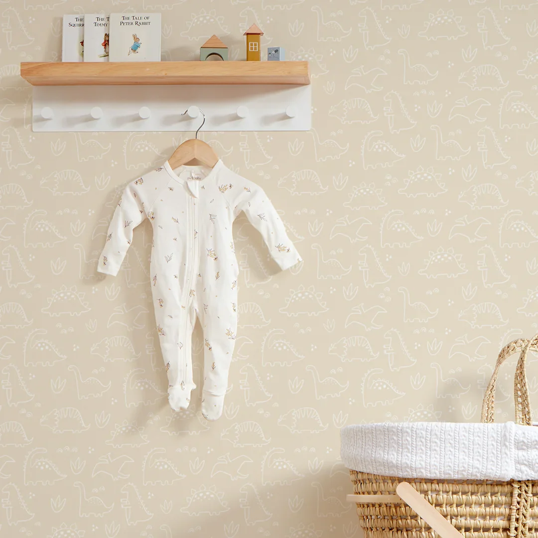 Dinky Dinos Wallpaper in Cream and White - Image 2