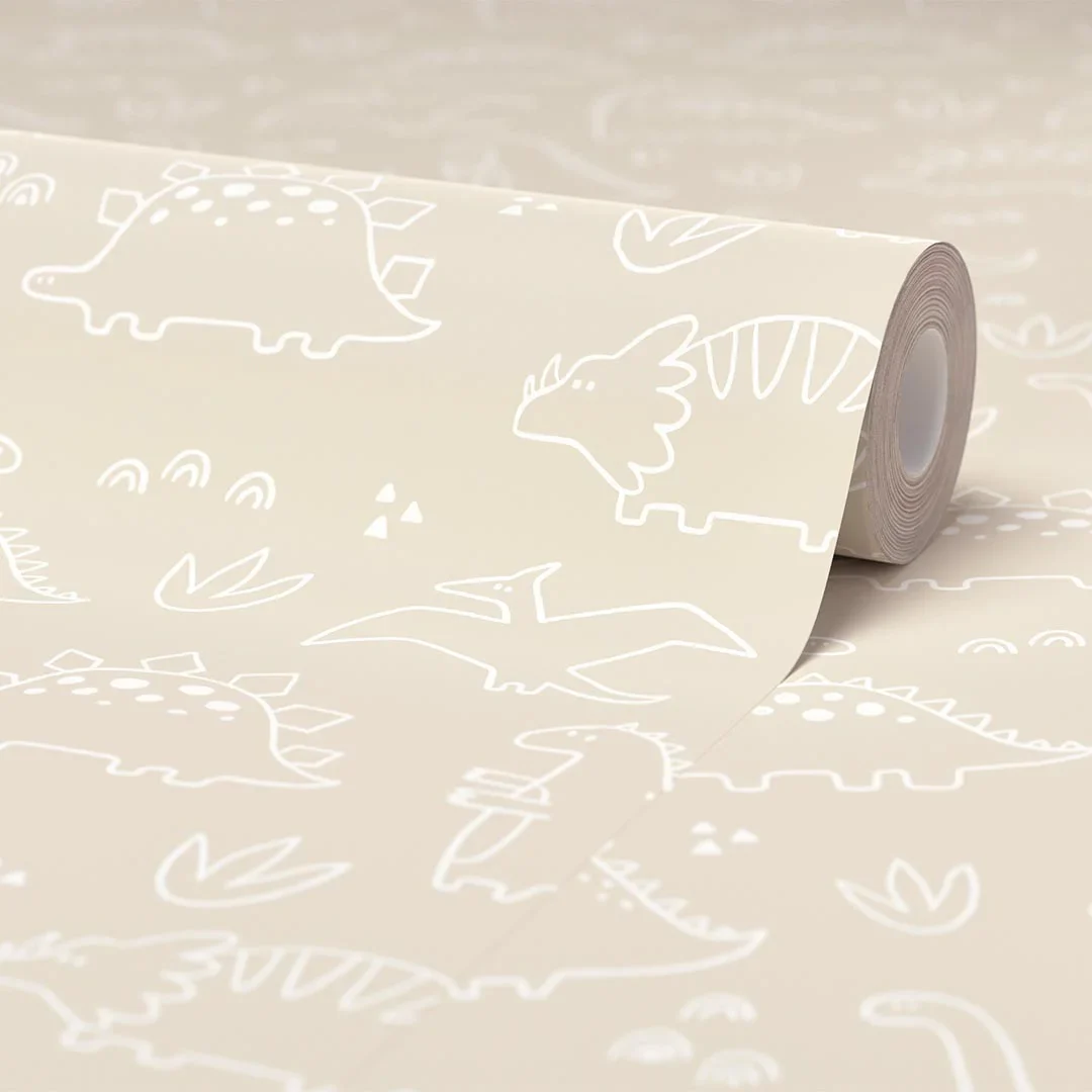 Dinky Dinos Wallpaper in Cream and White - Image 4
