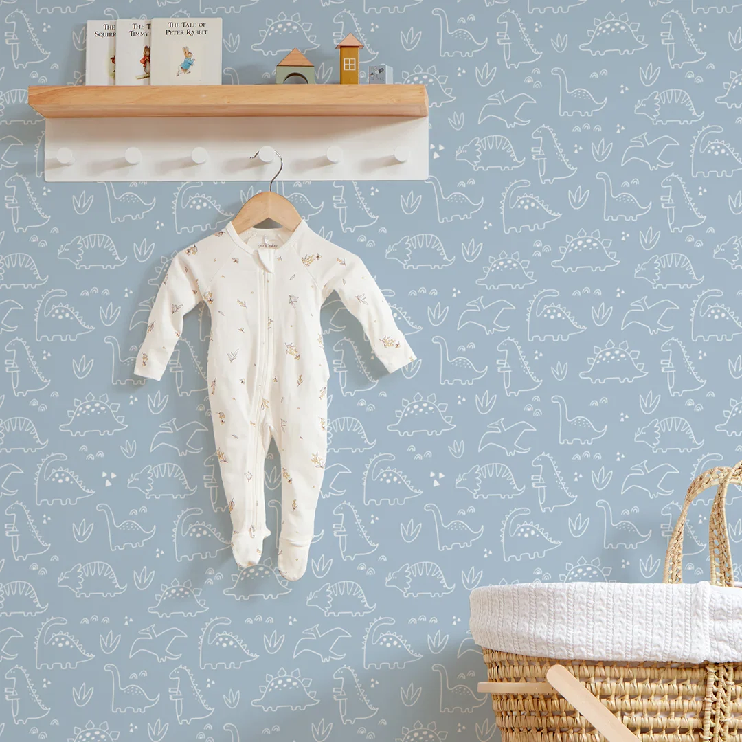 Dinky Dinos Wallpaper in Pale Blue - Image 3