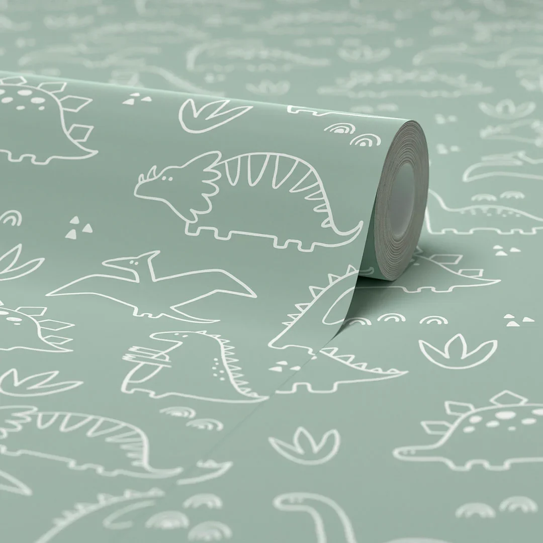 Dinky Dinos Wallpaper in Sage Green - Image 4