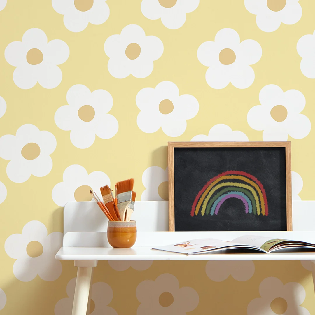 Ditsy Daisy Wallpaper in Lemon Yellow - Image 3