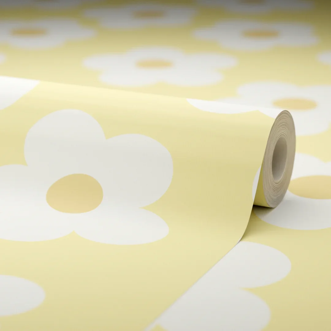 Ditsy Daisy Wallpaper in Lemon Yellow - Image 4