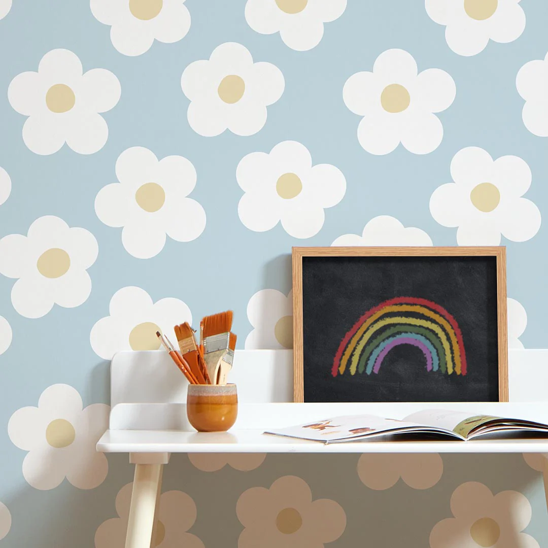 Ditsy Daisy Wallpaper in Soft Blue - Image 3