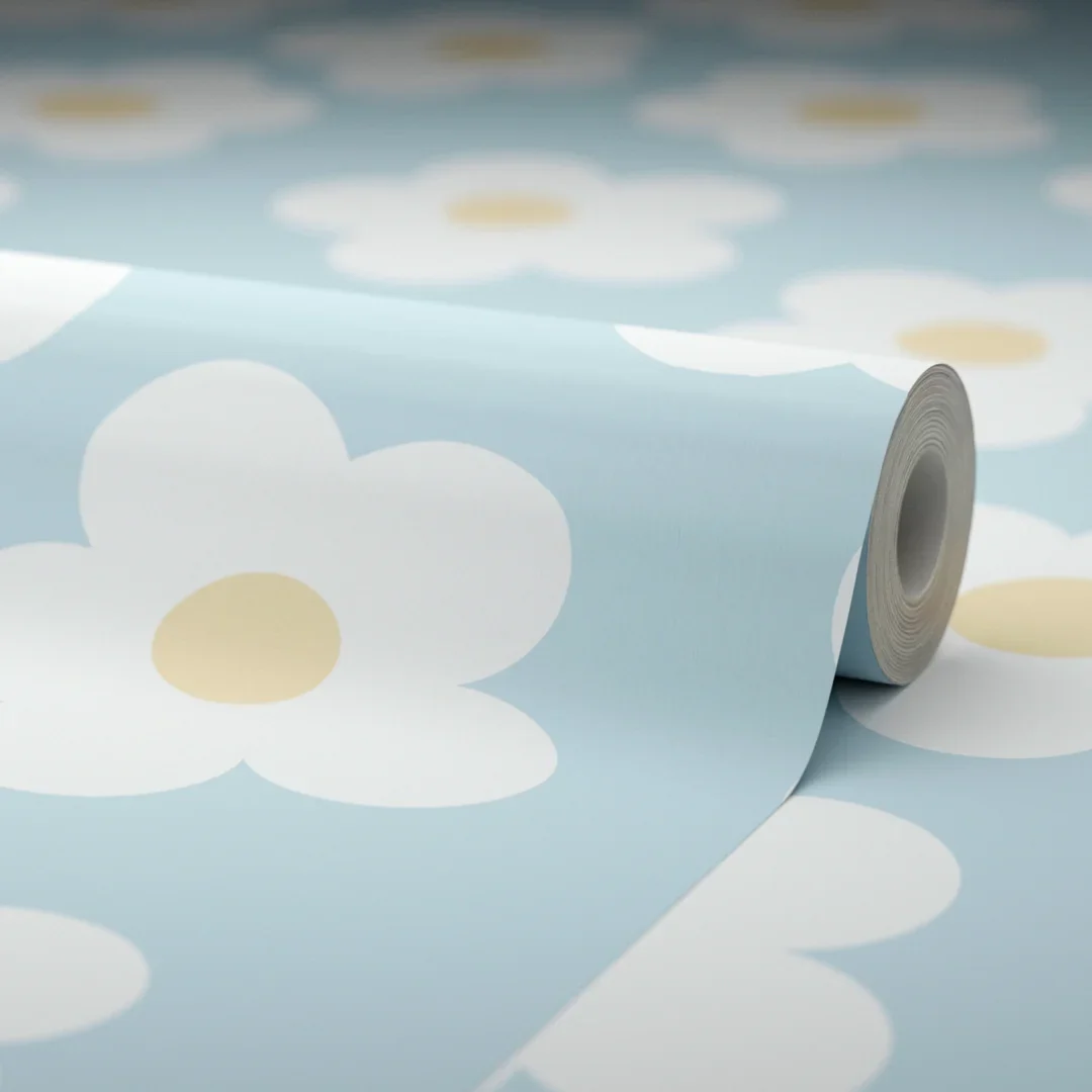 Ditsy Daisy Wallpaper in Soft Blue - Image 4