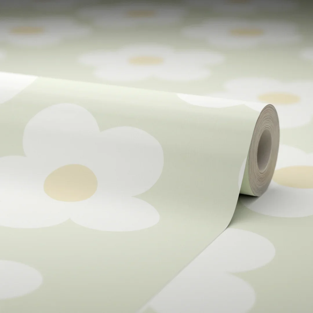 Ditsy Daisy Wallpaper in Soft Green - Image 4