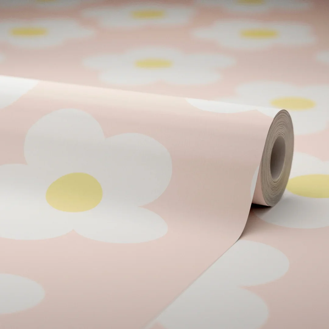 Ditsy Daisy Wallpaper in Soft Peach - Image 4