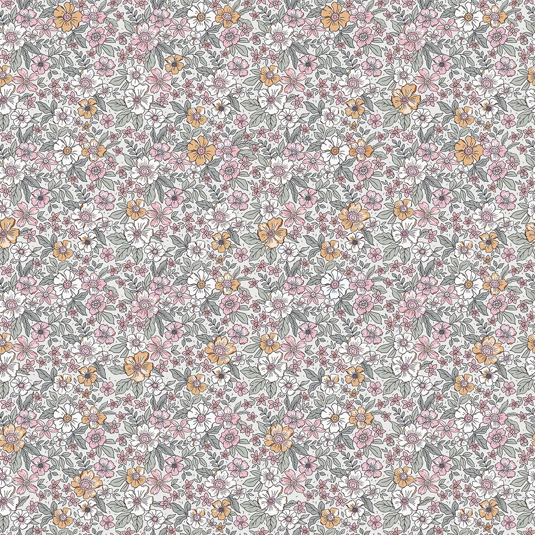 Ditsy Gardenia Wallpaper in Sage Green and Pink