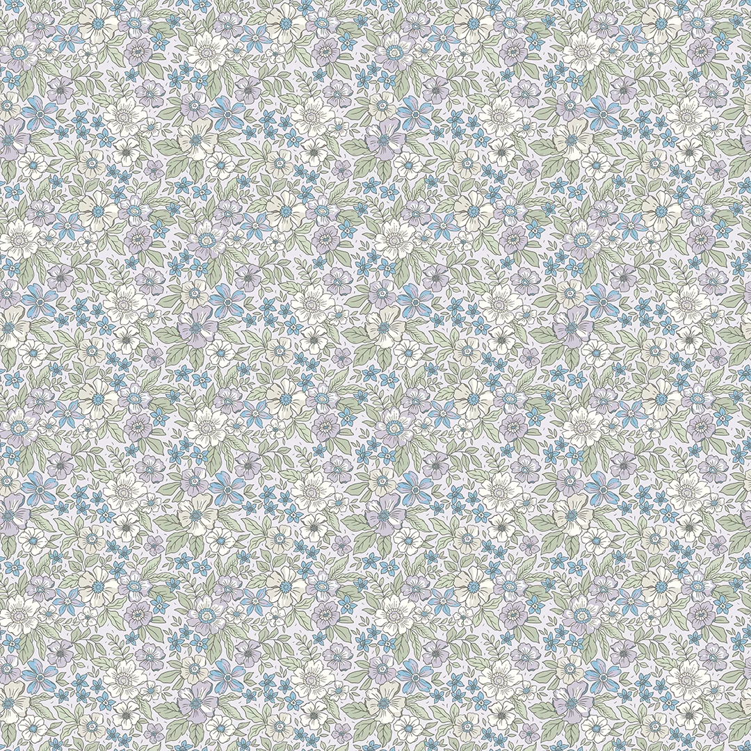 Ditsy Gardenia Wallpaper in Soft Lilacs and Sage