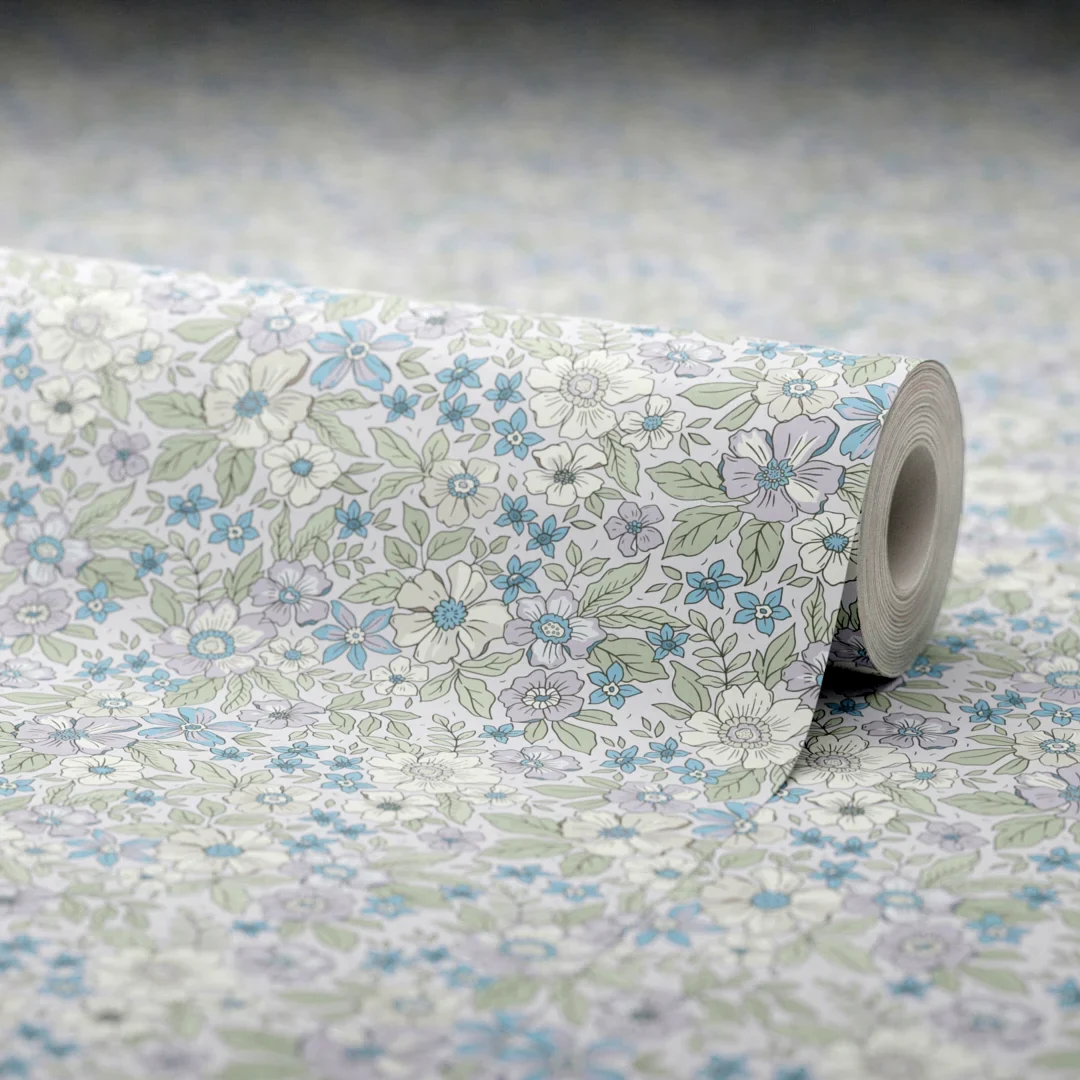 Ditsy Gardenia Wallpaper in Soft Lilacs and Sage - Image 4