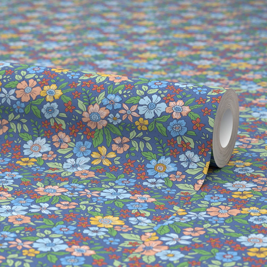 Ditsy Gardenia Wallpaper in Blue - Image 4
