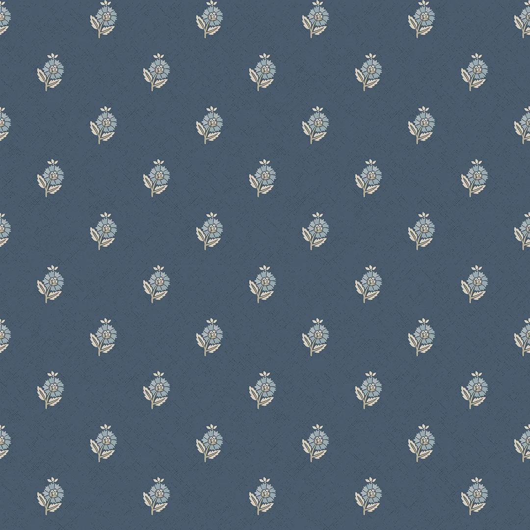 Ditsy Posy Wallpaper in Cream on Navy