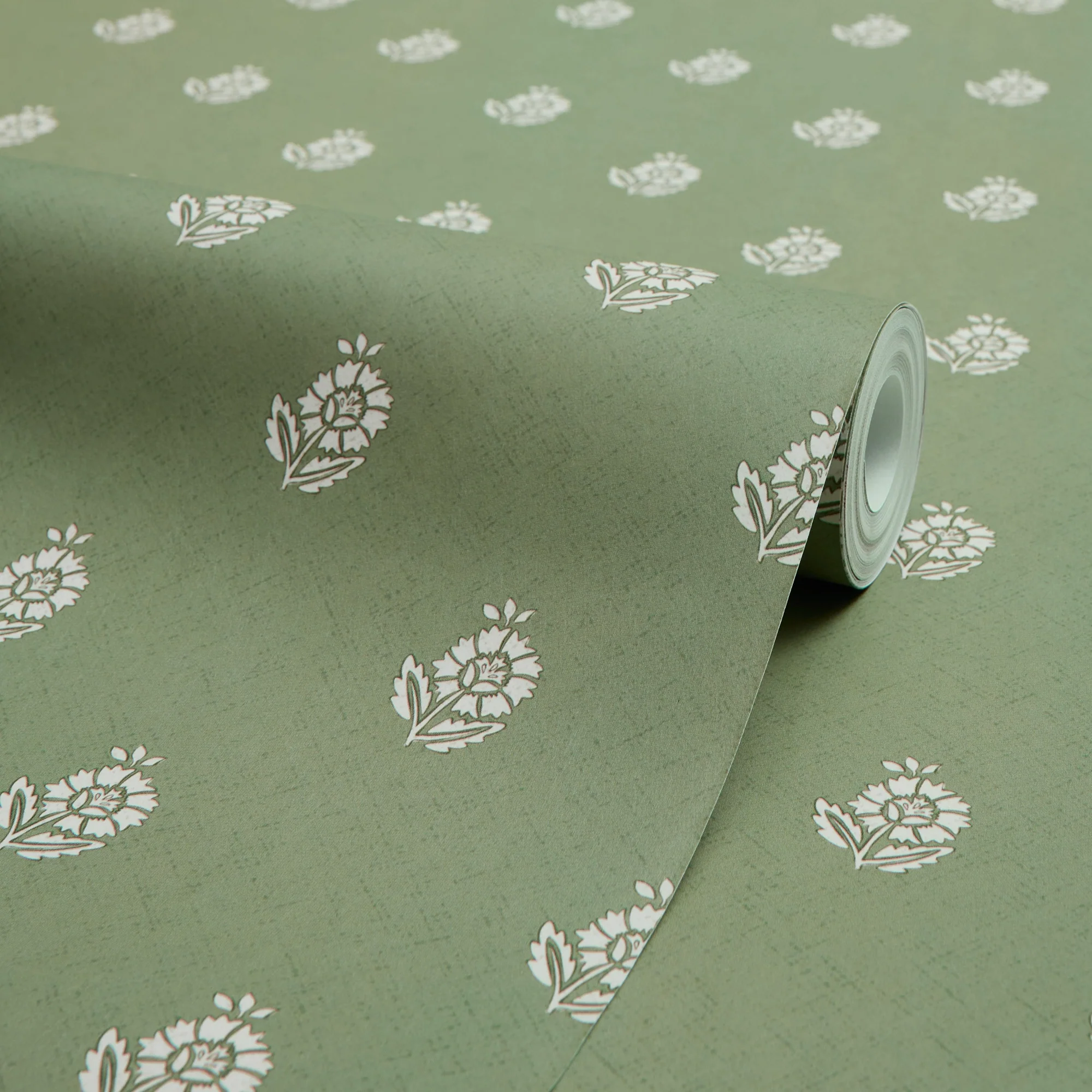 Ditsy Posy Wallpaper in Cream on Pistachio - Image 4