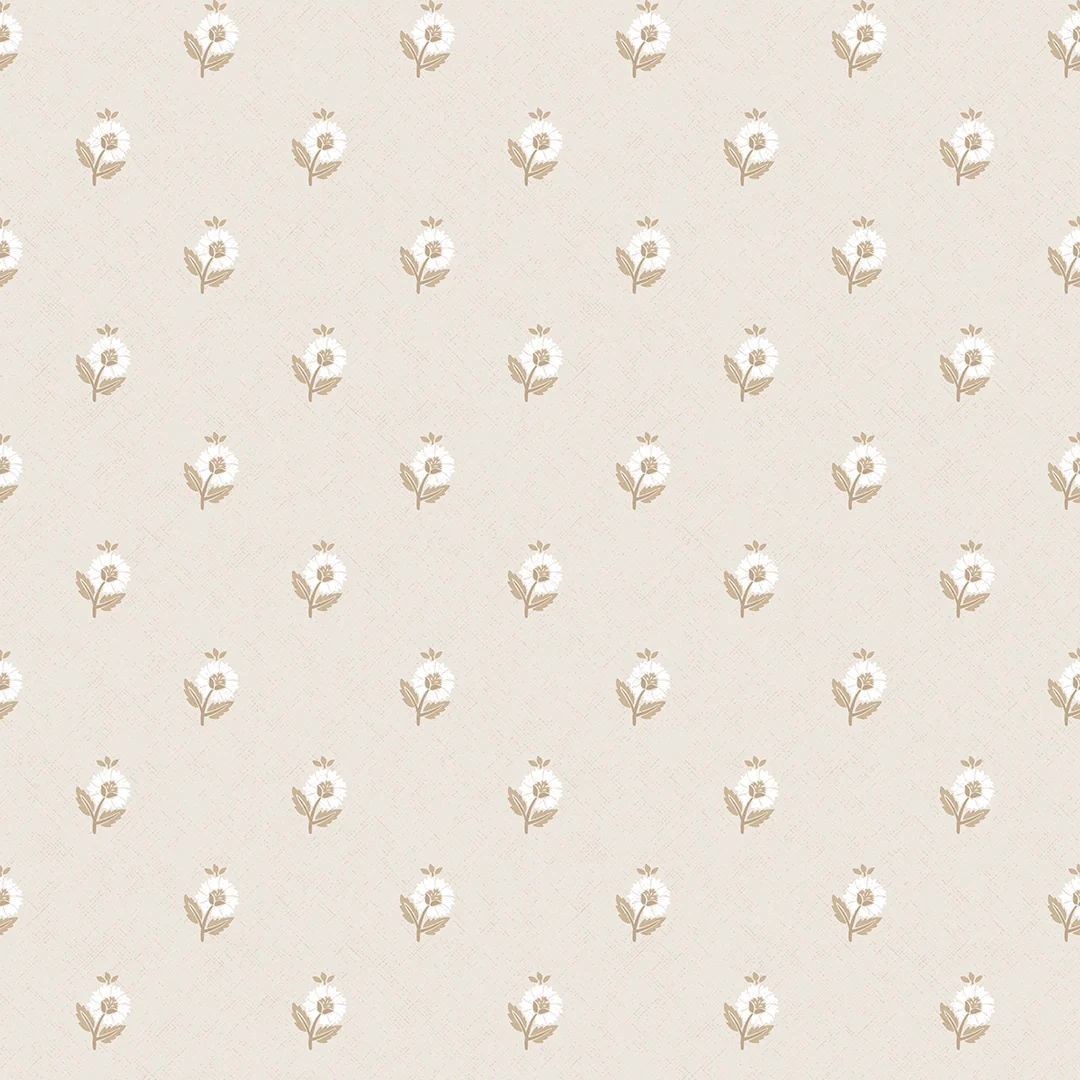 Ditsy Posy Wallpaper in Taupe on Cream