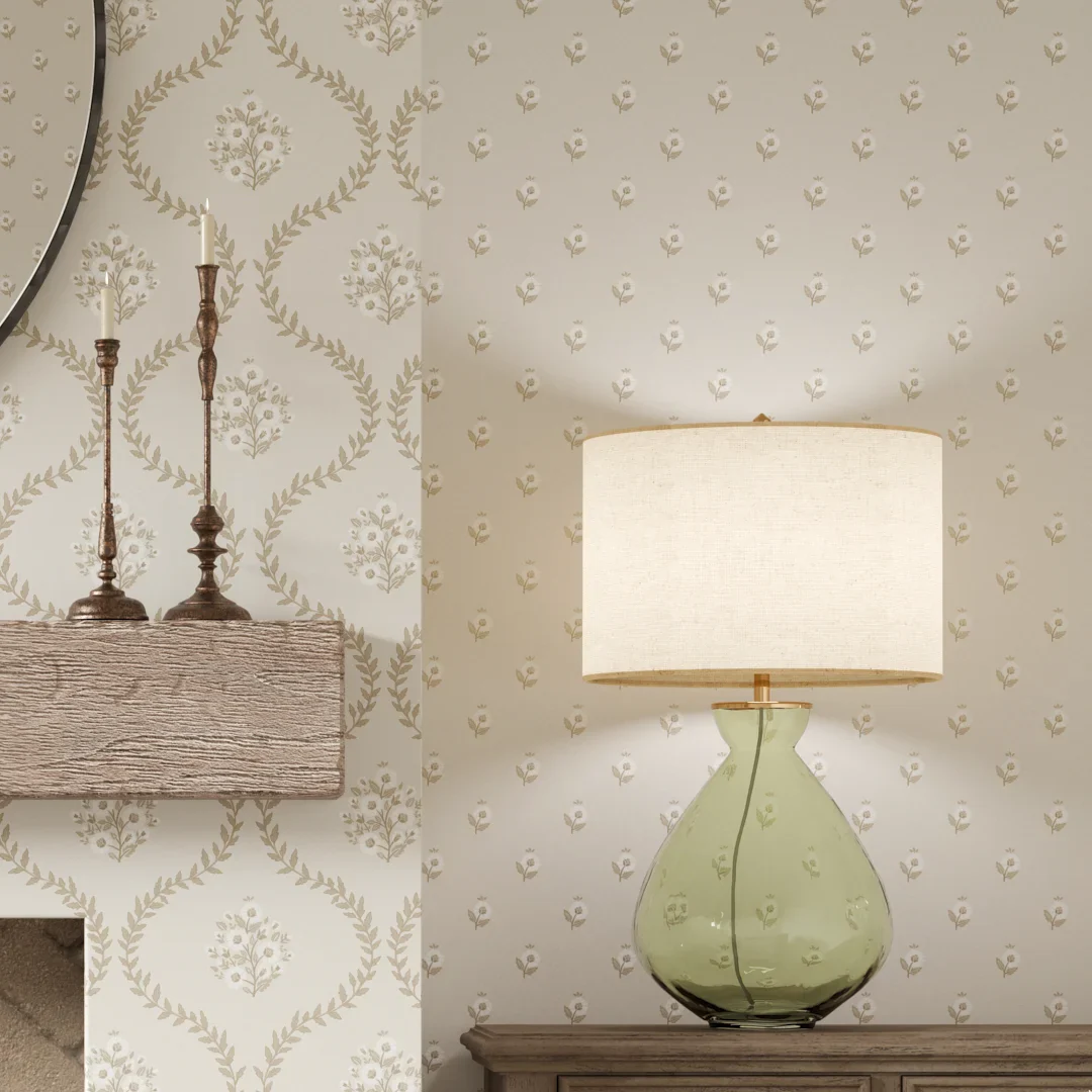 Ditsy Posy Wallpaper in Taupe on Cream - Image 3