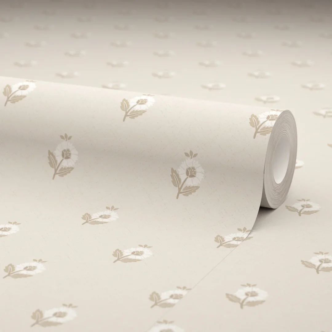 Ditsy Posy Wallpaper in Taupe on Cream - Image 4