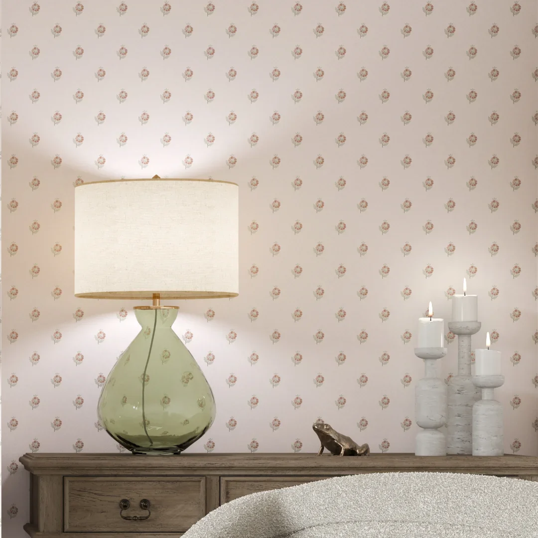 Ditsy Posy Wallpaper in Vintage Pink and Sage - Image 3