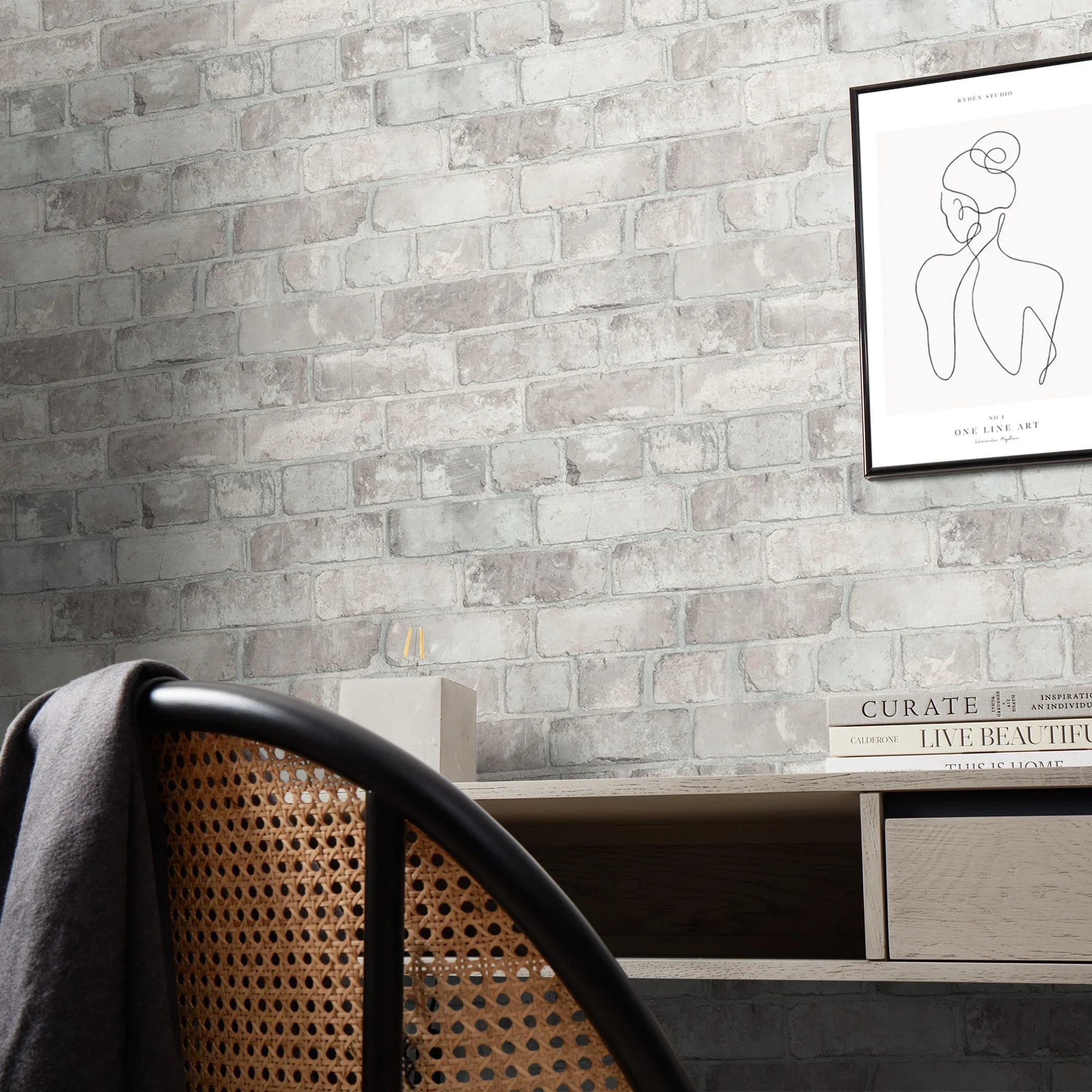 Downtown Brick Wallpaper in Blush - Image 3