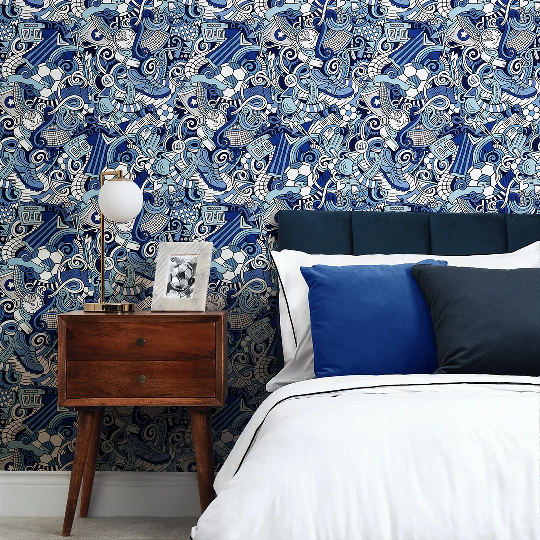Dream Team Wallpaper in Blue and White - Image 2