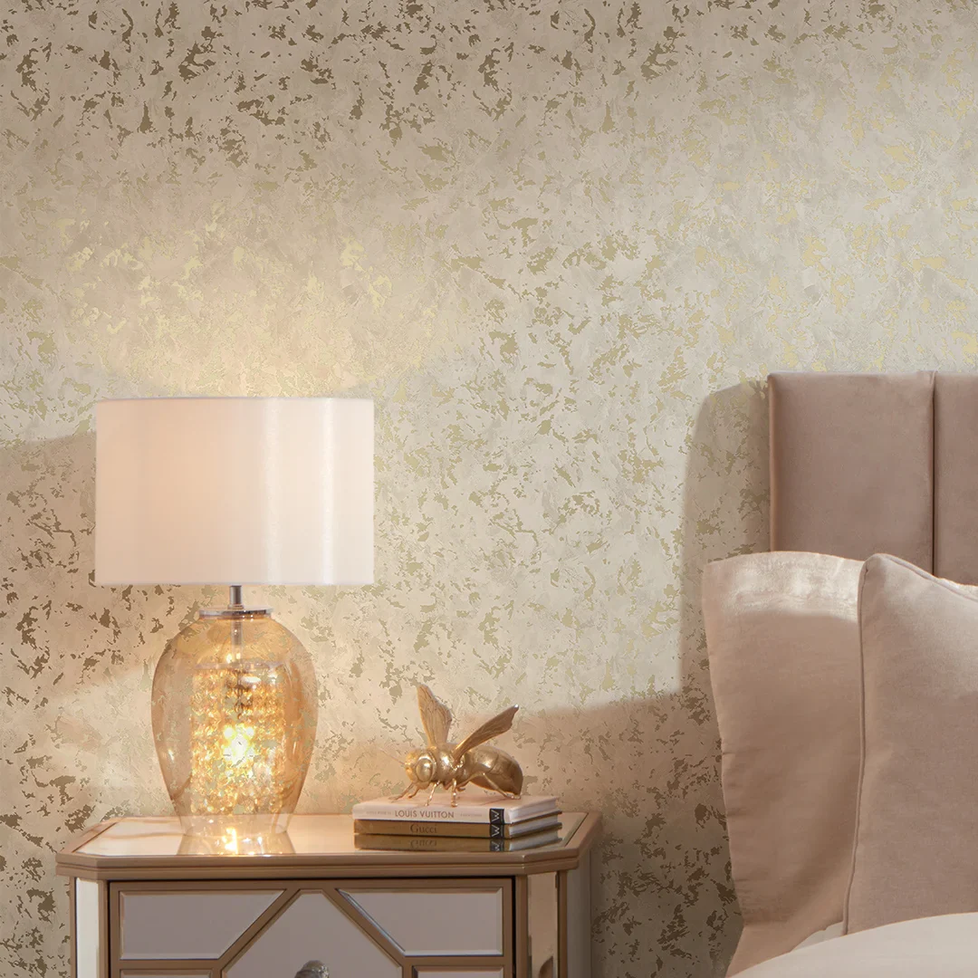 Element Industrial Metallic Wallpaper in Ivory and Gold - Image 3