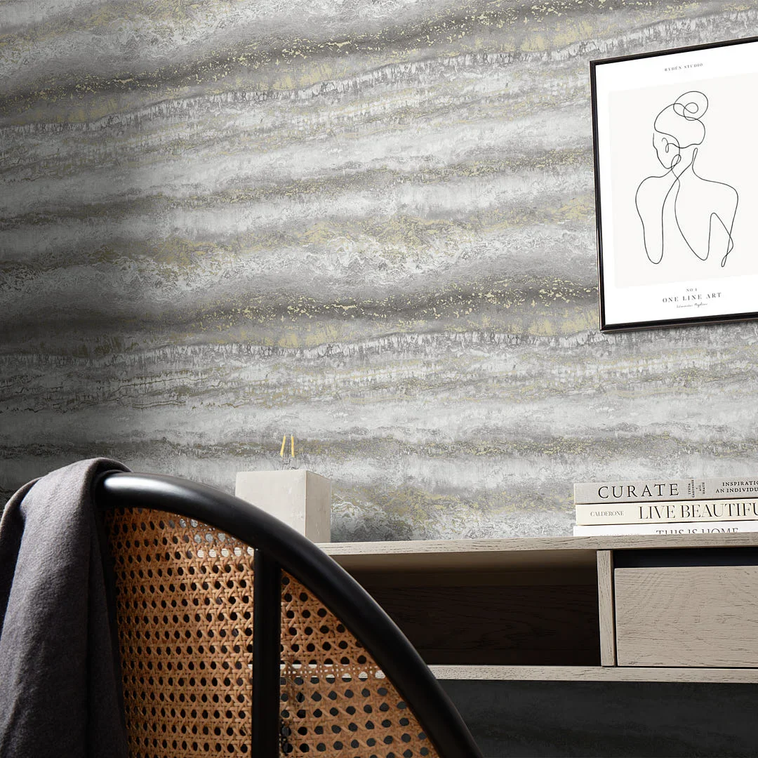 Elissia Marble Wallpaper in Grey and Gold - Image 3