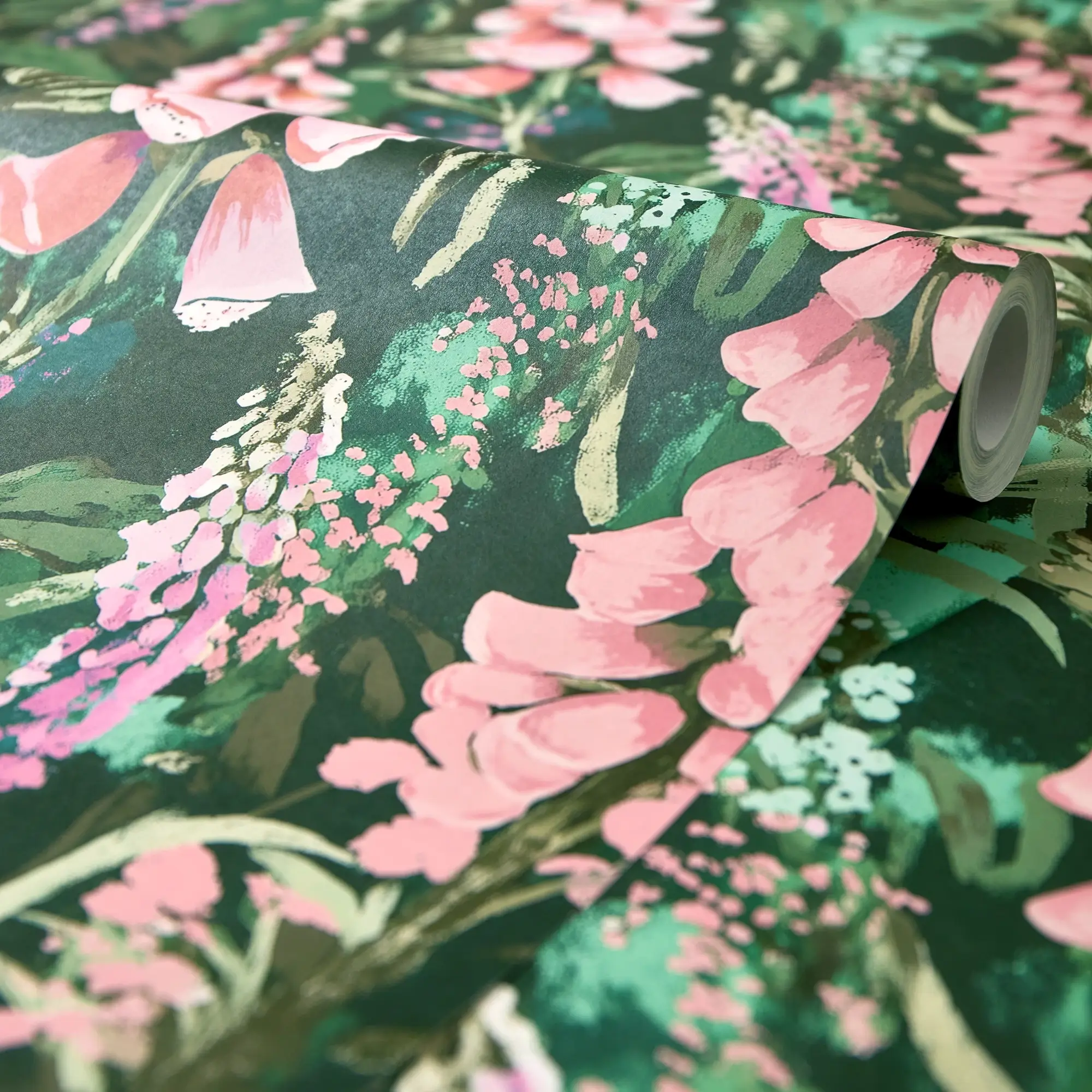 Enchanted Meadow Wallpaper in Greens and Pink - Image 4