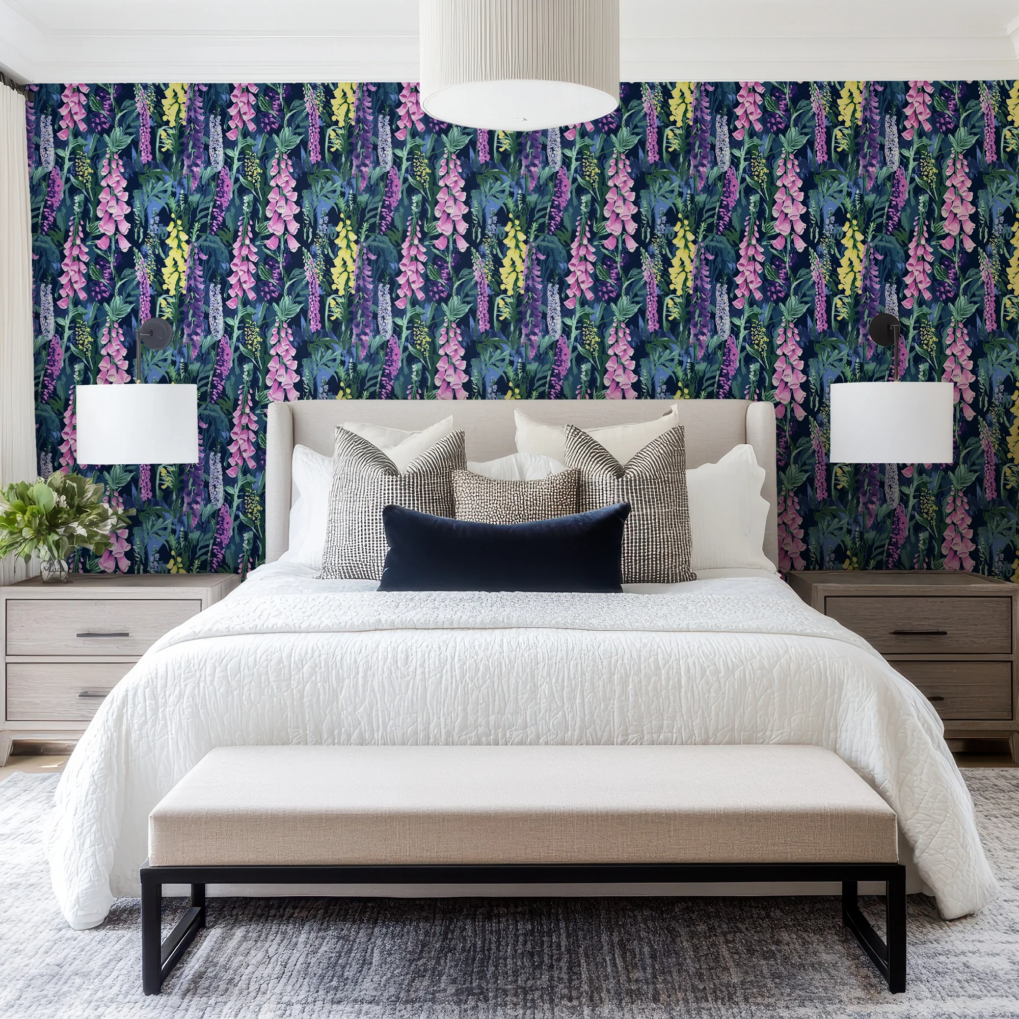 Enchanted Meadow Wallpaper in Lilac, Blue and Yellow - Image 2
