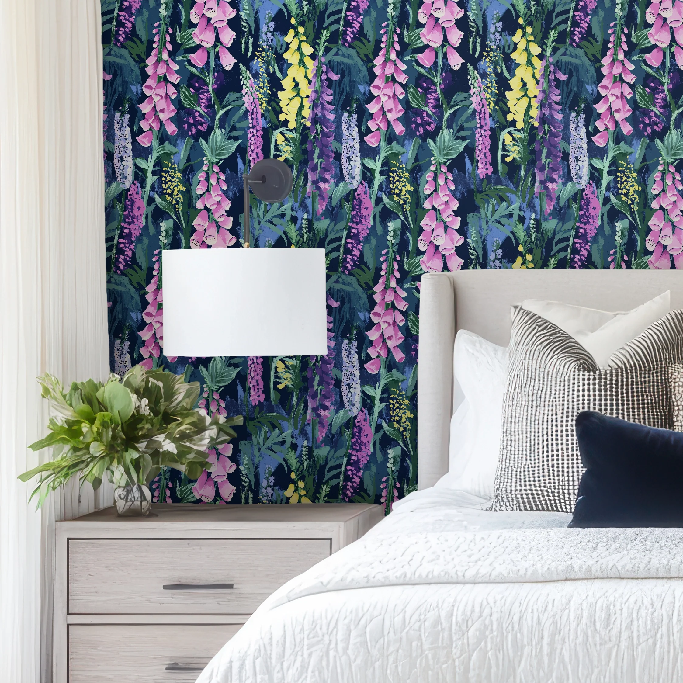 Enchanted Meadow Wallpaper in Lilac, Blue and Yellow - Image 3