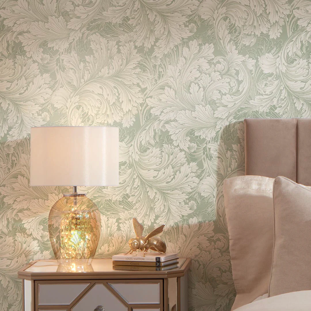 Eternal Leaf Wallpaper in Green and Cream - Image 3