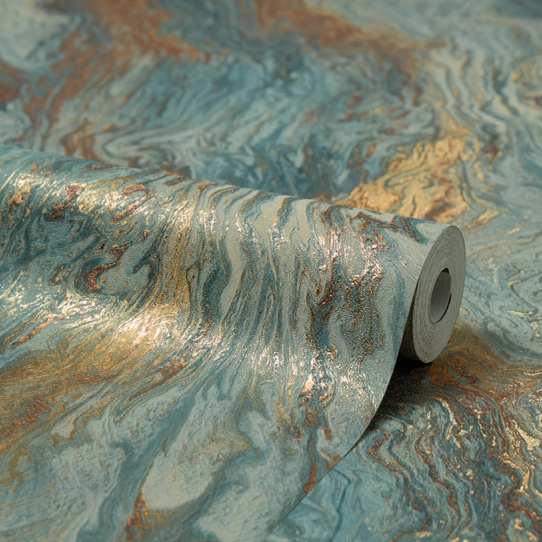 Etna Metallic Wallpaper in Blue and Gold - Image 4