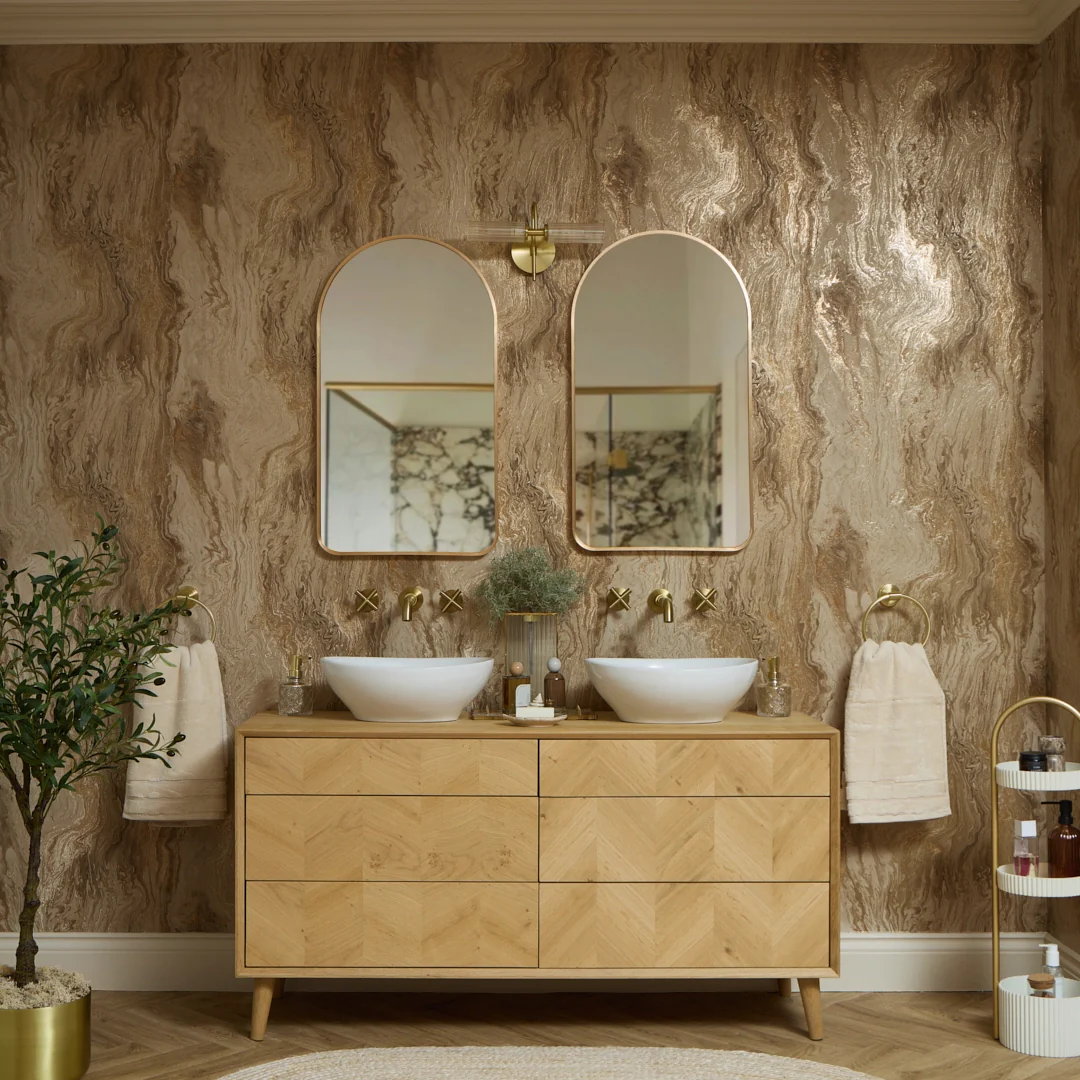 Etna Metallic Wallpaper in Greige and Gold - Image 2