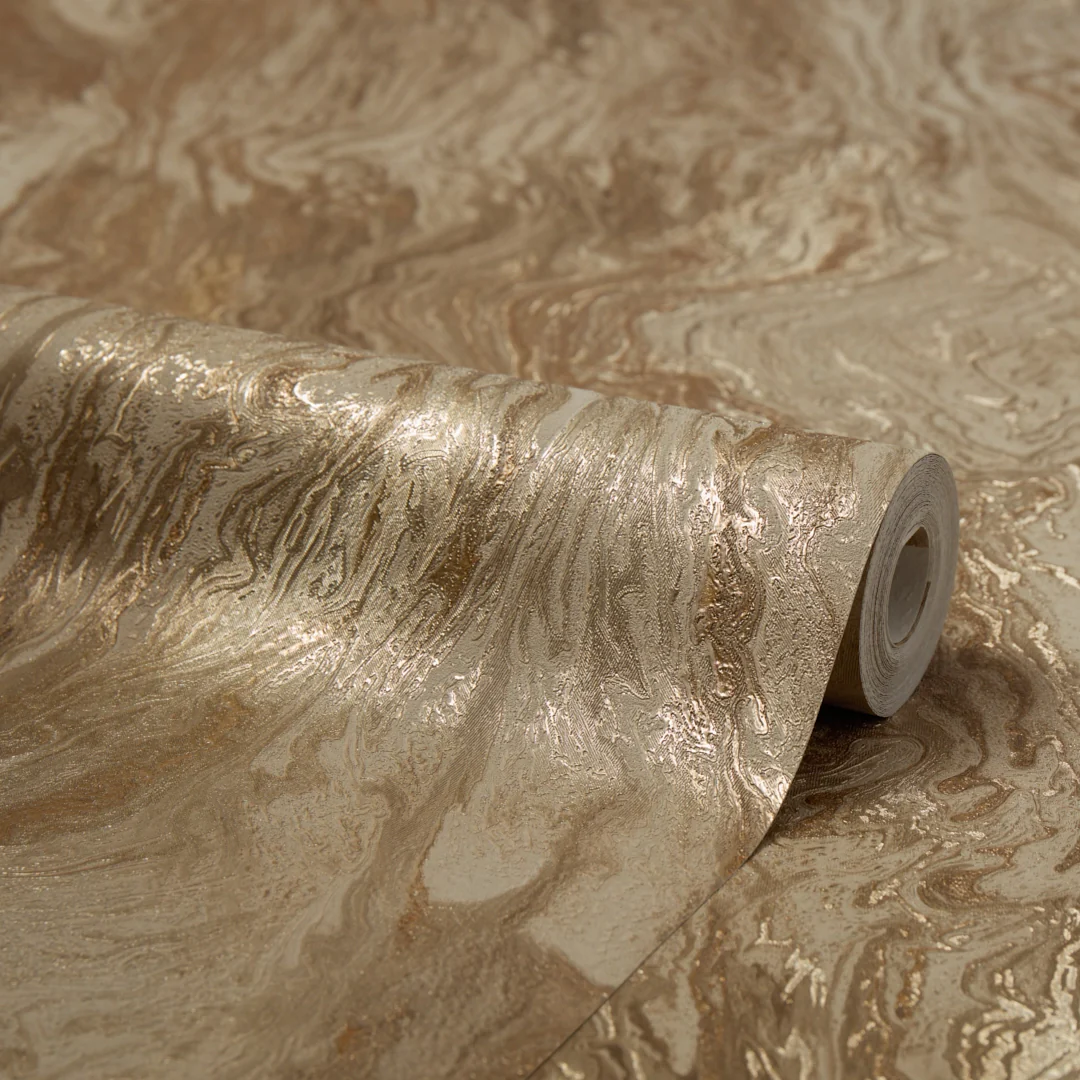 Etna Metallic Wallpaper in Greige and Gold - Image 4