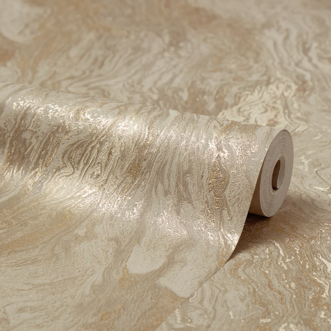 Etna Metallic Wallpaper in Taupe & Gold - Image 4