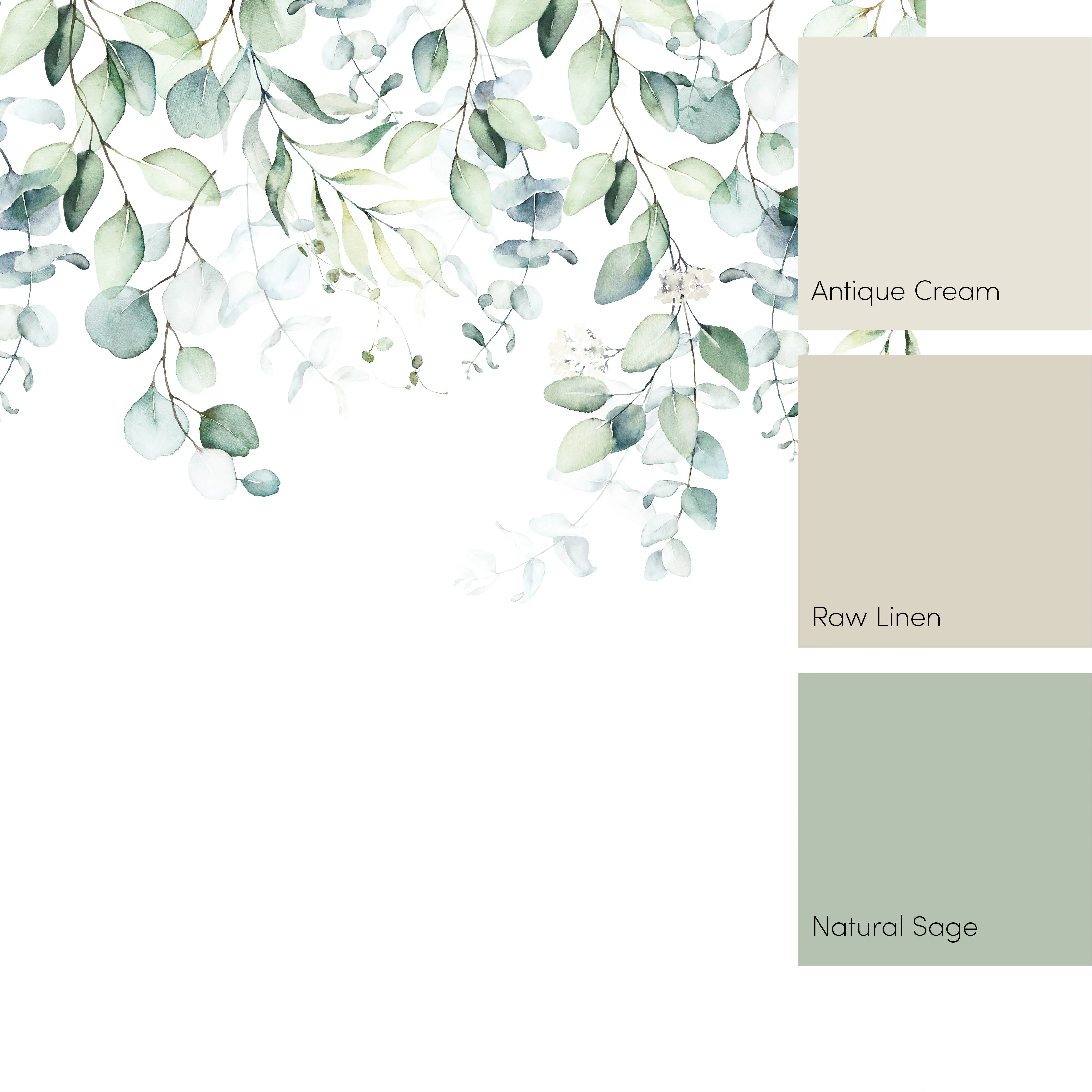 Eucalyptus Cascade Full Wall Mural in Watercolour Greens - Image 3