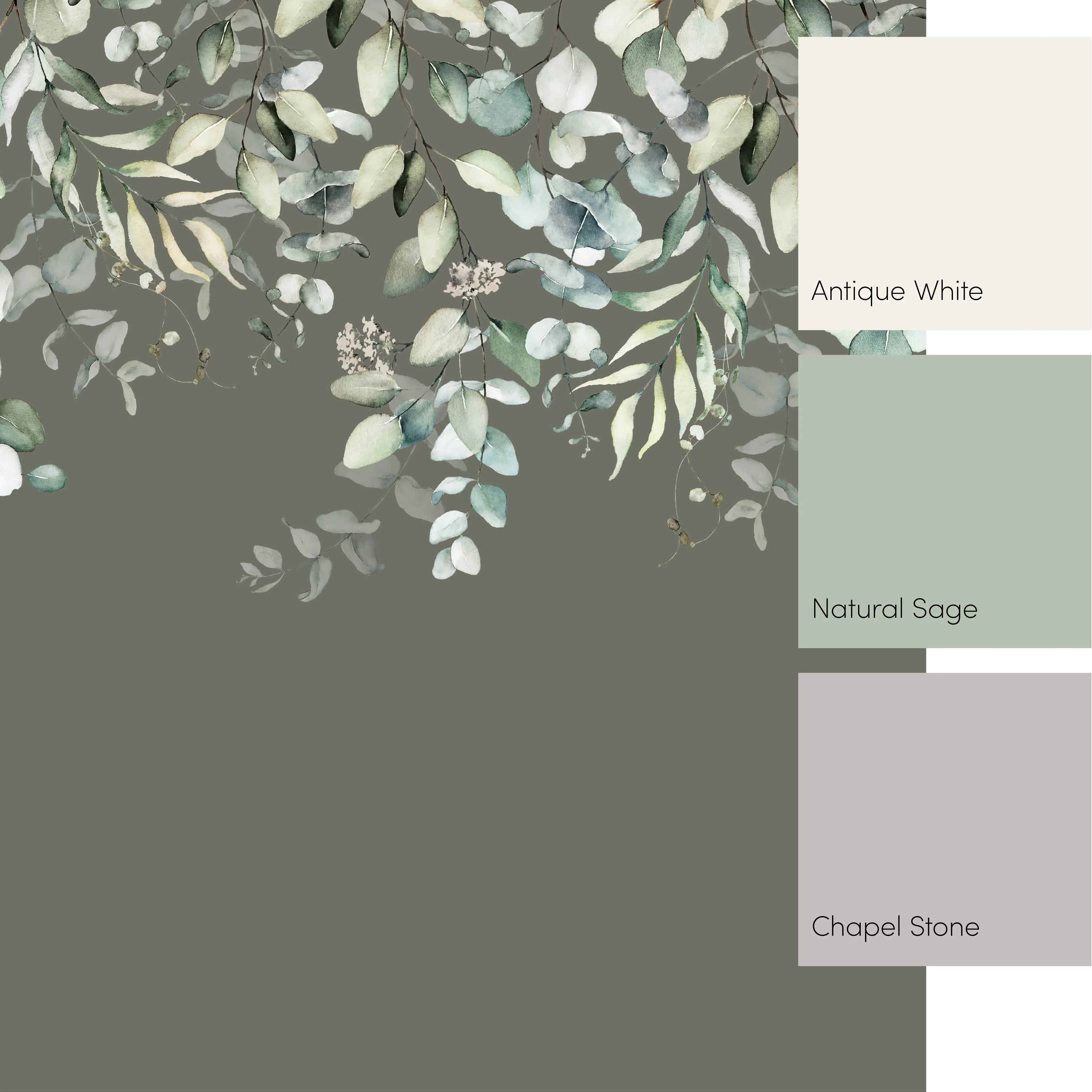 Eucalyptus Cascade Full Wall Mural in Watercolour Greens on Smokey Green - Image 4